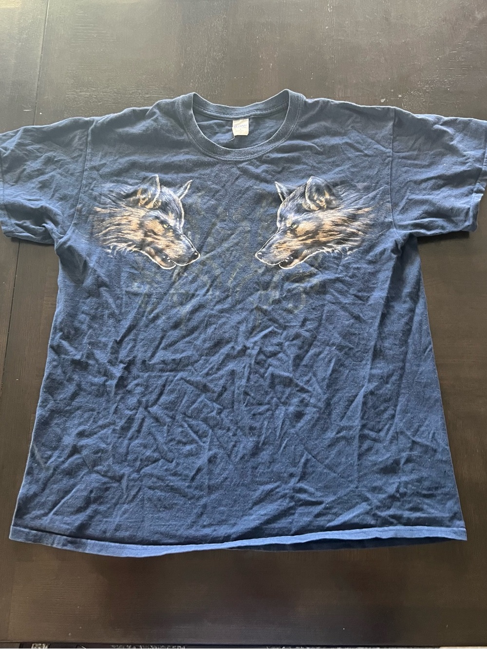 Wolf Graphic T-Shirt Men's Medium Blue